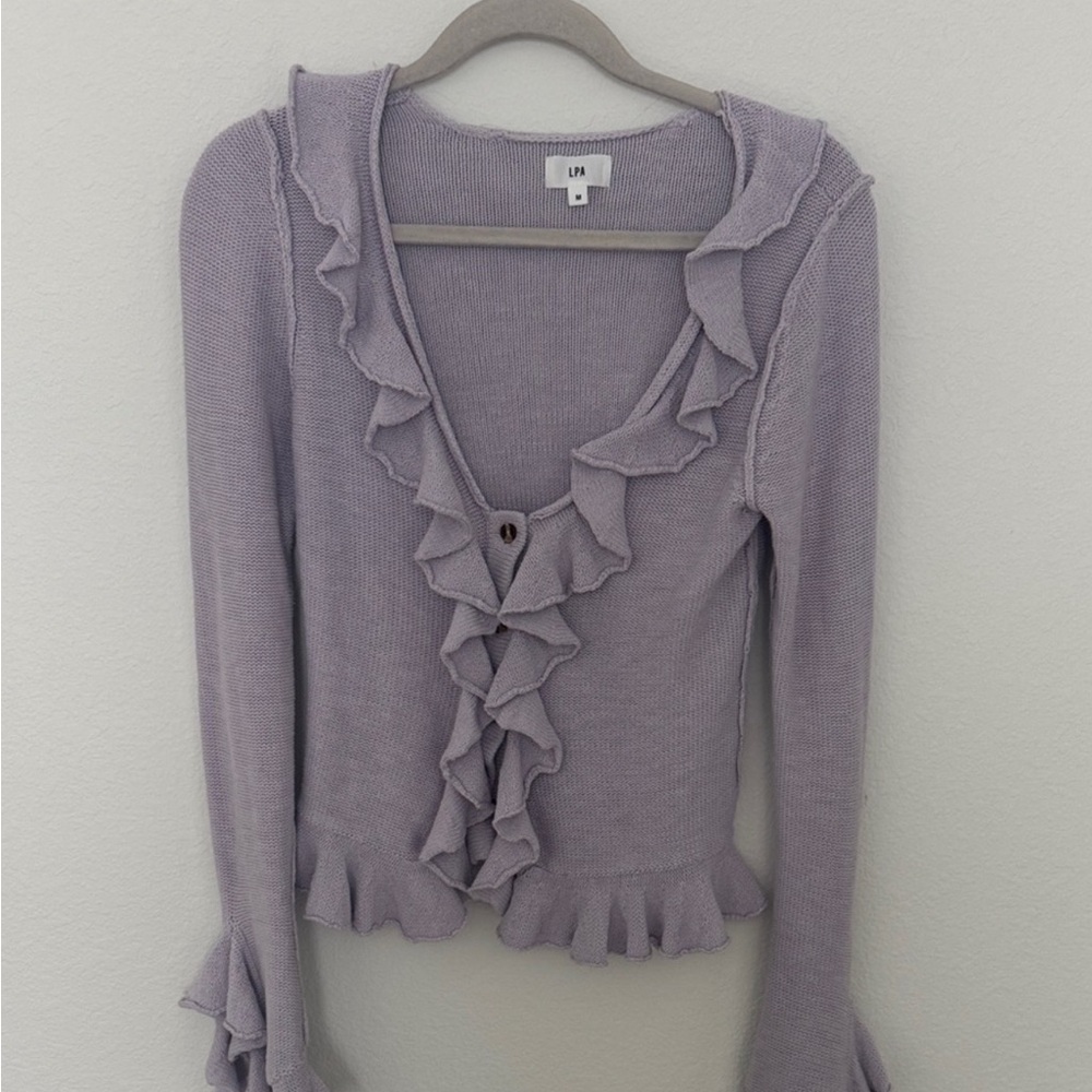 LPA Lavender Ruffle Cardigan
